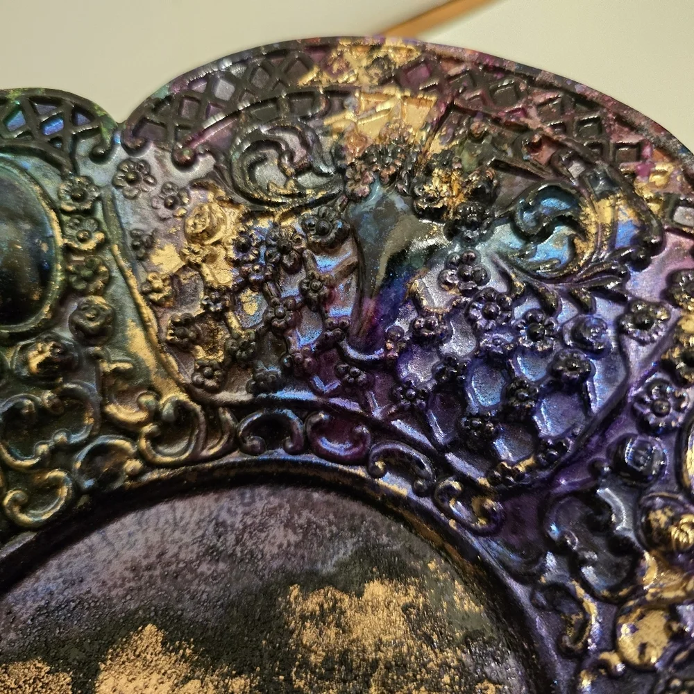 HANDCRAFTED Upcycled Silver Plated Stemmed Dish HANDPAINTED Centerpiece Art